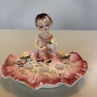 Beautiful Antique Lipstick Holder Made In Japan Pink Floral Ceramic Girl Read