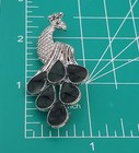 Vtg Peacock Brooch 2in Textured Silver Tone Green Mop Marcasite Estate Pin