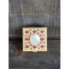 Vintage Gold Tone Pill Box Pink Rhinestone Faux Mother Of Pearl Mid Century