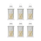 6 White Decorative Lanterns With Led Candles Indoor Outdoor Farmhouse Decor
