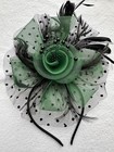 Green black Feather Mesh Fascinator Hat Clip band Wedding Tea Cocktail Party