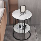 Black Frame End Table White Marble Nightstand Shelf Living Room Sofa Side Table
