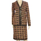 1980s Vintage Adolfo Skirt Suit Jacket Set Wool Blend Knit Boucle Tweed Saks 6