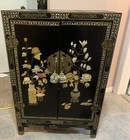 Asian Oriental Chinoiserie Cabinet Inlays - Black Lacquer Tianjin China