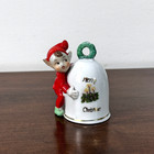 Vintage Christmas Pixie Elf Bell Ornaments Japan Porcelain Pair Mcm 1950s