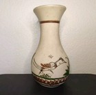 Vintage Tonala Pottery Vase Mexican Folk Art Bird Plants Hand Painted Signed 9in