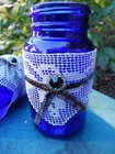 2 Cobalt Blue Glass Bottles - Vanity Display Decoration Jars  Vintage Lace  New