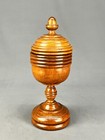 Vintage antique Turned Wood Pedestal 10  Goblet Chalice Lidded Urn With Finial
