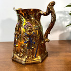 Antique Copper Luster Pitcher Raised Relief England C  1840 s Dancers Chip