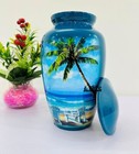 Beach Blue Cremation Urn For Human Ashes - Adult Funeral Urn Handcrafted