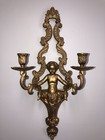 Vintage 23    French Louis Xvi Style Cherub Brass Gilded Candelabra Wall Sconce