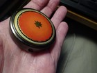 Antique 1920s Art Deco Vivaudou Vrai Compact  domed Enamel Orange Black   Gold 
