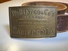 Antique Wells Fargo Express Sutter Creek Ca Brass Buckle Leather Belt Gold Rush