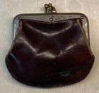 Vintage Brown Leather Double Kiss Lock Coin Purse 3  X 2 1 2 
