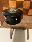 Antique Clark s Sewing Thread Spool Black Round Box Treen Collectible Children