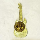 Vintage 1980s 80s Kiss Lapel Pin Enamel Black Gold Guitar W Yellow Logo 1 5  Vtg