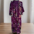Japanese Asian Kimono Robe Silky Dressing Gown Chinese Oriental Purple Floral