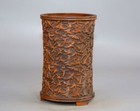 Chinese Natural Boxwood Carved Exquisite Crane Statue Brush Pot Office Supplies