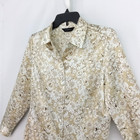 Investments Dress Shirt Women Size 8 White Tan Floral Long Sleeve Button Up Top