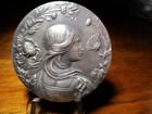 Vintage Antique French White  marked P bryk  nouveau Lady Metal Picture Button