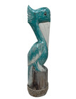 Hand Carved Pelican Ocean Bird Wood Sculpture Cottage Fish Tropical Island Art