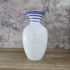 White Confetti 7  Glass Vase With Blue Glass Swirl Vintage Home Decor