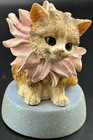 Small Cat With Flower Mane On Pedestal Figurine 3 5   