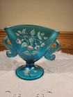 Fenton Ocean Blue Stretch Dolphin Koi Fish Handle Fan Vase Hp Signed Qvc 1994