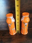 Pair Of Orange Floral Hand Painted Glass Vases  7 In  Glossy Bottle Shape
