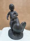 Vintage Bronze Boy   Goose Statue