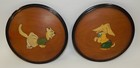 Vintage Round Carved Wood Wall Plaques - Folk Art Cat   Dachshund Dog