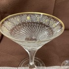 Antique Vintage Diamond Cut Crystal Champagne Gold Flower Rimmed Set 2  Glasses