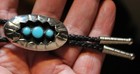Small Old Navajo Handmade Sterling Silver   Turquoise Stones Shadowbox  Bolo Tie