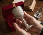 Vintage Silver Chalice Goblet     Engraved Wine Cup  Pewter Style Royal Goblet 