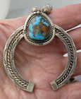 Fine Naja Pendant  Vtg Native American Sterling Silver Turquoise Beaded Necklace
