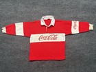 Vintage 80s Youth Coca Cola Rugby Sweatshirt Striped Color Block Size 7-8