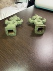 Pair Vintage Cast Iron Acorn Fleur De Lis Finial Fence Post Topper 5 25  Green