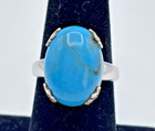 Vtg 925 Sterling Silver Filigree Turquoise Ring Size 7