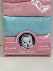New Vintage Gerber Prefolded Cloth Diapers 4-pack 100  Cotton Nos Pink Blue Girl