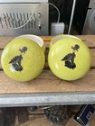 Super Rare  Vintage Ceramic Black French Poodle Powder Jar Set Yellow Vanity Box