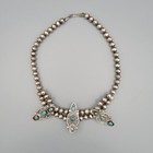 Vtg Turquoise Navajo Sterling Silver Pearl Statement Choker Necklace