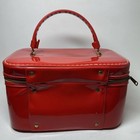Vintage 1950 s 1960 s Red Vinyl Vanity Makeup Travel Train Case W  Mirror