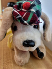 Vintage 15  Plush Dog With Pipe Plaid Flat Cap Hat Sweater Rare Stuffed Puppy