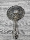 Vintage Ornate Silver Plated Hand- Held Mirror floral Design vanity 9 x5 