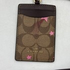 Coach C7678 Id Lanyard In Canvas  Disco Star Badge Holder Gold Khaki