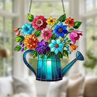 1pc 8in Acrylic Sun Catcher Flower Pot Window Pendant For Garden Home Decoration
