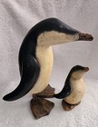 Vintage Hand Carved Wood Penguin Mother And Chick  Primitive Folk Art Set