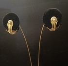 Vintage Replica Made In Italy Gold Tone Black Enamel Faux Pearl Clip Earrings