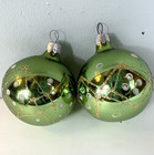 Vintage Mercury Glass Christmas Tree Ornaments Green Gold Glitter 2 5  Lot 2