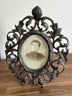 Antique Pair Of Victorian Cast Iron Brass Bronze Ornate Picture Frames W  Photos